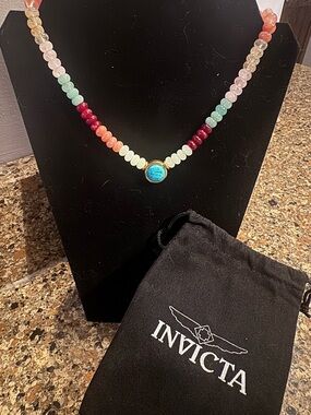 Mayamar Invicta Multicolor Beaded Necklace with Turquoise Center Stone